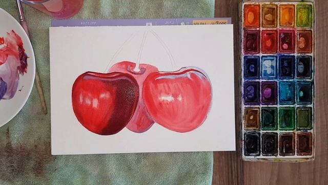 HOW TO PAINT CHERRIES 🍒 |Cherry Watercolor Tutorial | Как нарисовать вишни акварелью