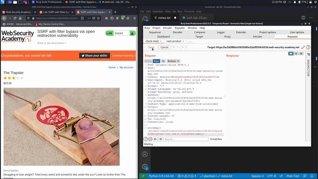 93.Lab #5 SSRF with filter bypass via open redirection vulnerability