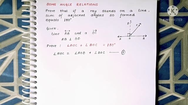 Prove that if a ray stands on a line, sum of adjacent angles so formed equals 180⁰ | In Hindi