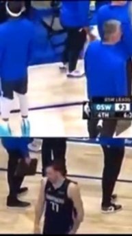 Luka and Mark Cuban getting the news he was in fact posterized by Andrew Wiggins #shorts #basketbal