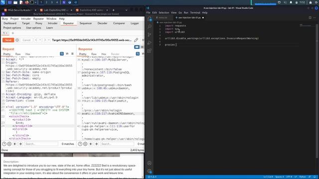 56 Lab #1 Exploiting XXE using external entities to retrieve files