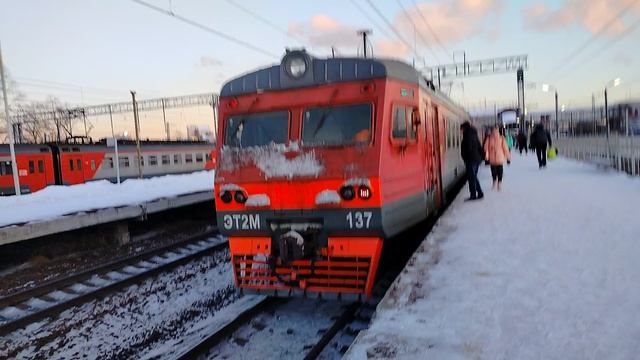 20 февраля 2025 Электропоезд ЭТ2М-137 Сообщением Санкт-Петербург-Тосно Прибывает на станцию Обухово