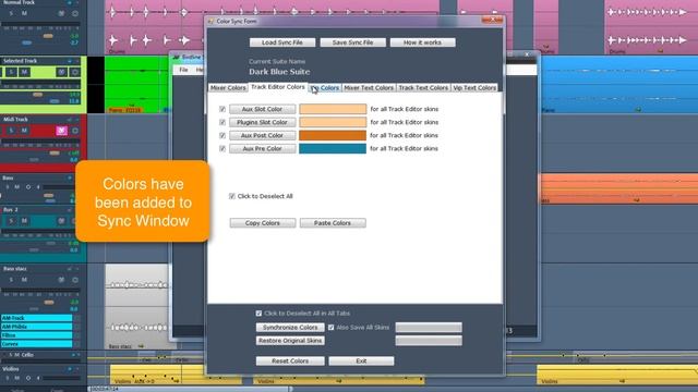 Birdline Skins Synchronize Colors (for Samplitude, Sequoia)
