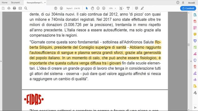 Rassegna Stampa FIDAS | 17 - 23 novembre 2018