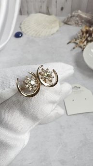 Серьги-гвоздики Xuping "Месяц и звезда" с кристаллом Сваровски