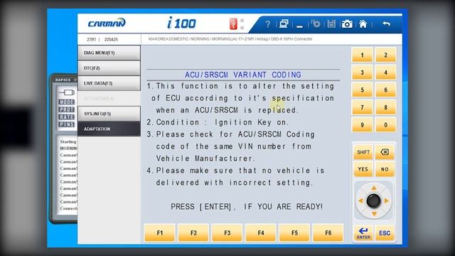 ACU/SRSCM Variant Coding on KIA Picanto/Morning JA