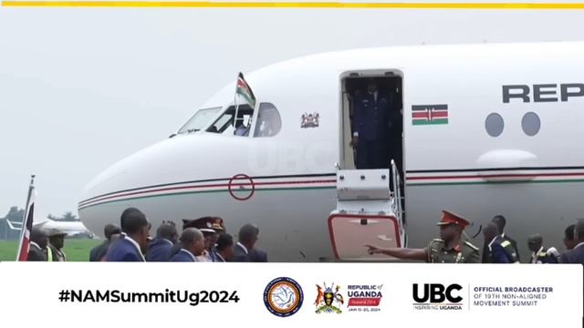 President of Kenya H.E. William Ruto arriving at Entebbe Airport for IGAD and the 19th NAM Summit.