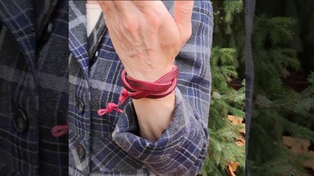 Браслет кожаный "Косичка Бордо 3 полосы"