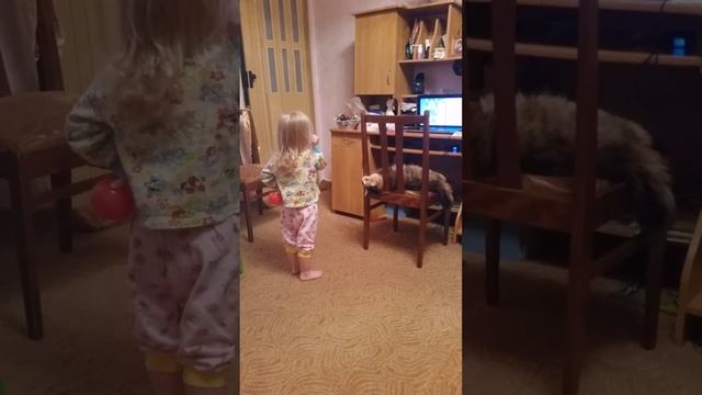 Девочка ругает кошку
