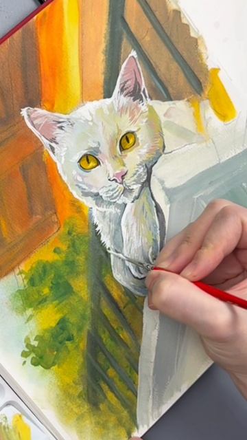 😺 Новый урок в творческом клубе Dari Art: рисуем гуашью белую кошку!