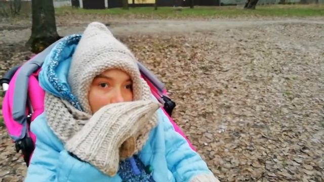 Зима с дикими утками, они дикие, но завидев нашу особенную девочку бегут за коляской, просят хлеба!
