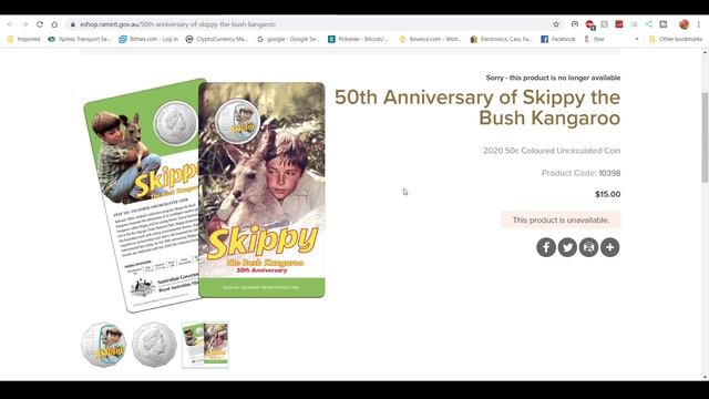 2020 50 Cent Coloured Coin Skippy the Bush Kangaroo