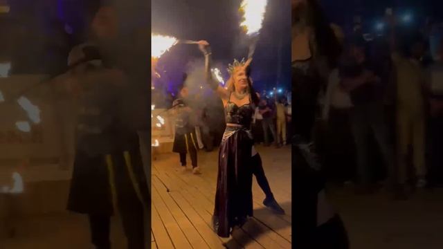 Russian fire dance in Goa beach