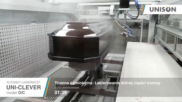 Lakierowanie trumny ośmiokątnej - Automat do lakierowanie trumien UNISON / UNI-CLEVER, model O/C