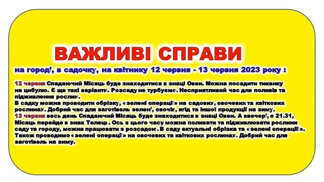 Щоденник важливих справ на городі, в садочку, на квітнику 12-13 червня 2023 року