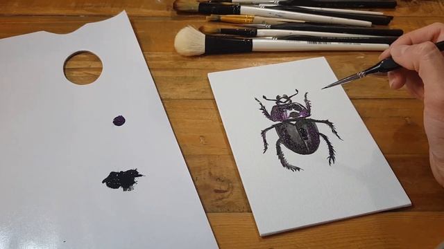 Scarab Beetle Painting #FavouriteInsectArtChallenge #DenaTollefson Acrylic on Canvas Board