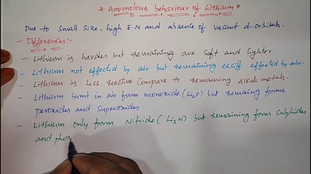 S-BLOCK ELEMENTS I IA GROUP ELEMENTS I L#8 I ANOMALOUS BEHAVIOUR OF LITHIUM I BY SRK SIR