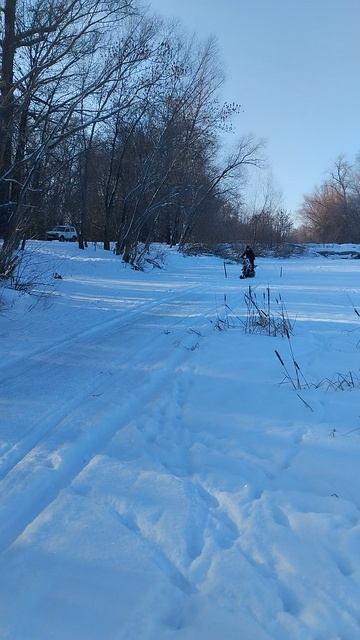 Муж первый раз катается на своем новом snowbike на свой день рождения 20 февраля 2025 год