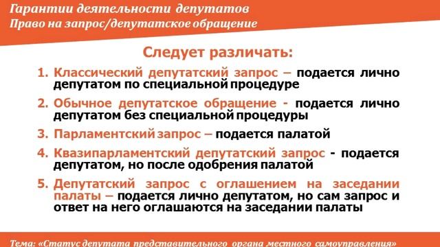 5.7.1. Элементы правового статуса депутата (прдлж)