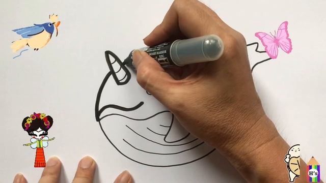 How To Draw a Cute Narwhal | Bolalar uchun narval rasm chizish | рисуем нарвала для детей