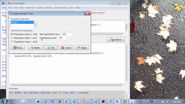 R Commander - Confidence Interval for One Mean