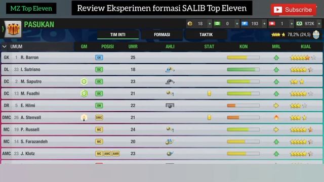 Kunci Experimen Formasi Salib (video sebelumnya)...Versi MZ Top Eleven