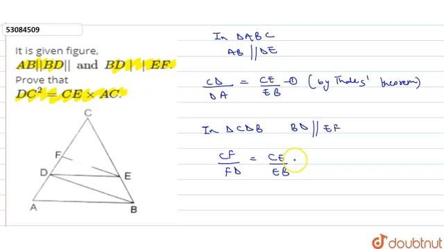It is given figure, `AB||BD|| and BD||EF`. Prove that `DC^(2)=CExxAC`.
