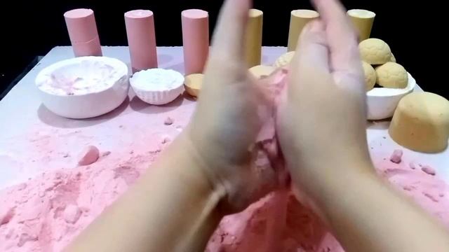 ASMR baking soda crunchy pink, white, yellow satisfying and relaxing texture