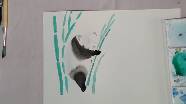 How to paint panda bear with bamboos with watercolor for beginners.