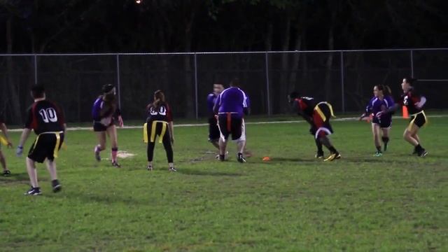 Flag Football 02272014 Black Mamba vs Purple Cobras Alec passes to Brandon