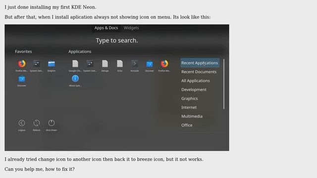 KDE Neon Missing Icon after installing aplication