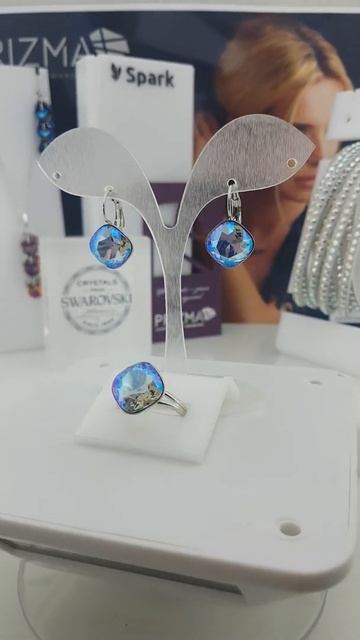 7740-1208-70-32/7770-3060-70-32 - Серьги и кольцо KOBI IVONN 14*14 мм со Swarovski