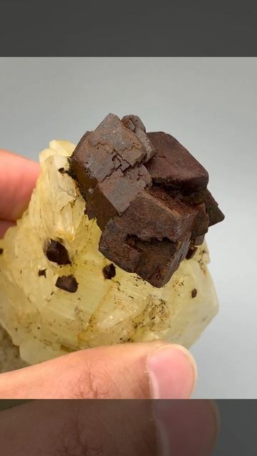 Siderite twinned crystal aggregate on Orthoclase from Skardu, Pakistan #crystals