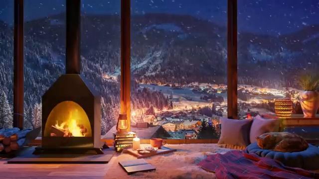 Cozy Winter Ambience for Reading with a Fireplace, Snowfall and Blizzard Sounds