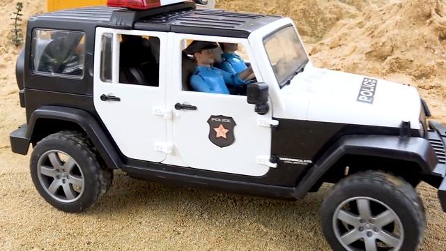 Excavator toys rescue Police car with Dinosaurs