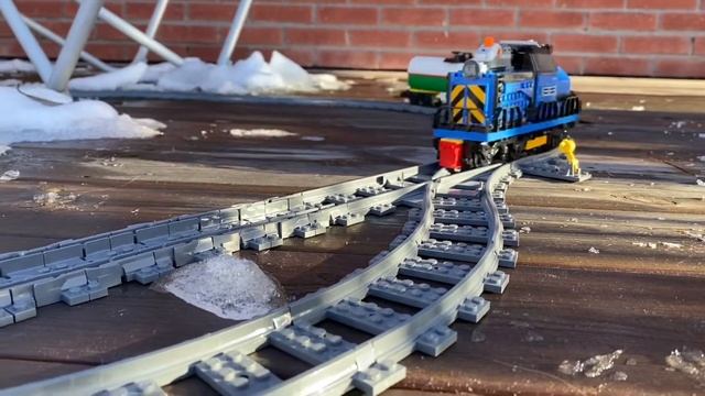 LEGO RC train on snow railway with tunnel! (Gopro on board view)