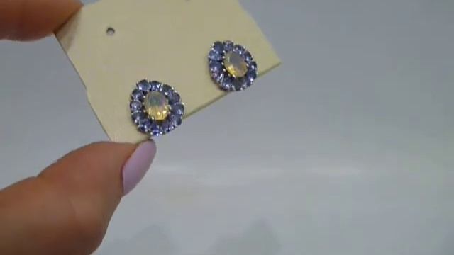 Серьги с натуральным эфиопским опалом и танзанитами Серебро 925