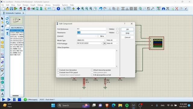 RC Oscillator using op-amp in proteus ,  Simulation