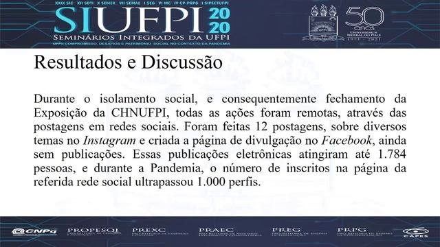 Exposição Da CHNUFPI Em Tempos De Pandemia - Ações De Divulgação Científica
