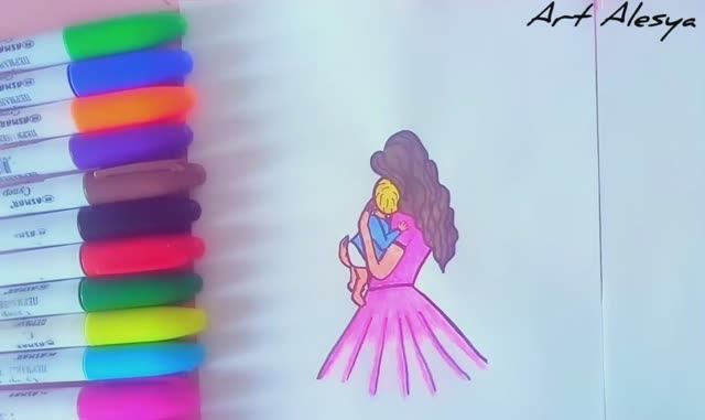 Рисую маму с маленьким ребенком!