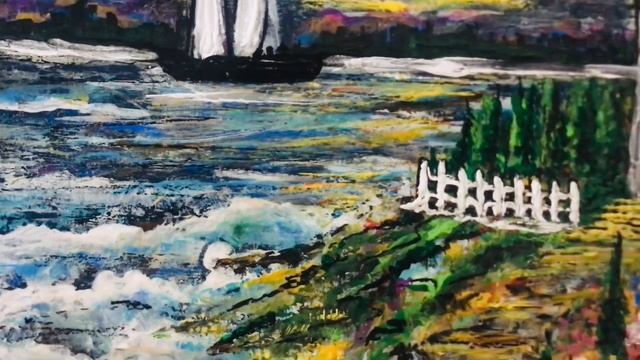 Easy Painting | Light house | Ocean Waves | Beautiful Sunset | #ArtPaintwithRubyKaurSingh |  🎨❤️🖌