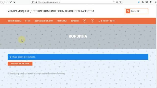 Создание сайта на заказ, видеообзор результата kombinezons.ru