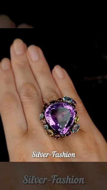 💜 СЕРЕБРЯНОЕ КОЛЬЦО С НАТУРАЛЬНЫМ АМЕТИСТОМ (Бразилия).