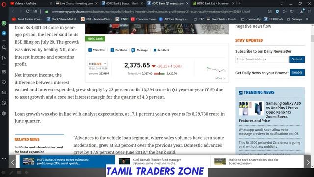 HDFCBANK Q1 RESULT|MONDAY TREND எப்படி இருக்கும்?|TTZ