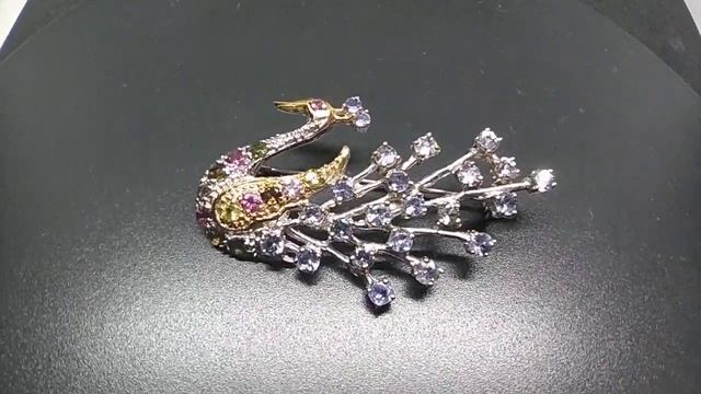 Брошь. Натуральный турмалин танзанит. Серебро 925. П8968