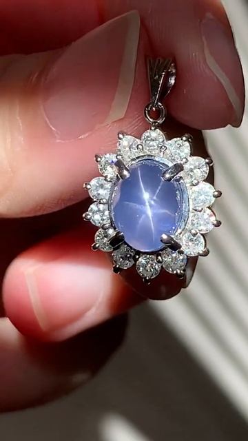 5ct Unheated Blue Star Sapphire Diamond Pendant