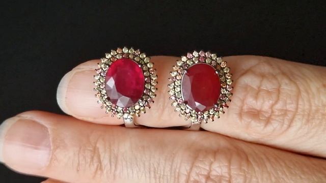 Серебряные серьги с мадагаскарским рубином и мультисапфирами