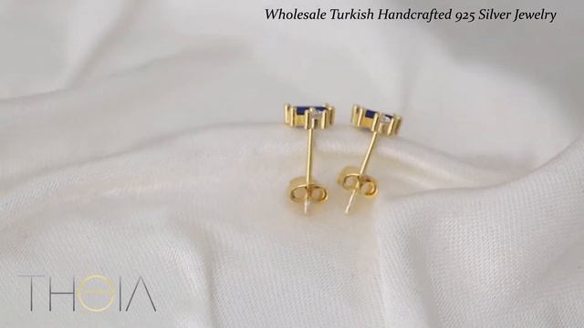 Baguette Sapphire Zircon Stone Stud Earrings Turkish Handmade Wholesale 925 Sterling Silver Jewelry