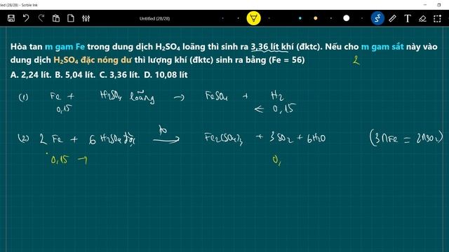 Hòa tan m gam Fe trong dung dịch H2SO4 loãng thì sinh ra 3,36 lít khí (đktc). Nếu cho m gam sắt này