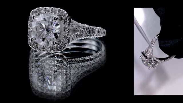 F&B Jewelry Showcase: Custom FAB 8mm Moissanite 3-Sided Diamond Micro Pave Split Shank Halo Ring